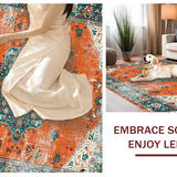 Ultra Soft Area Rug, Non Slip, Stain Resistant, Washable Area Rugs for Living Room, Bedroom, Contemporary Circular Distressed Motif(Orange)