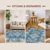 Ultra Soft Area Rug, Non Slip, Stain Resistant, Washable Area Rugs for Living Room, Bedroom, Rustic Gray and Blue Medallion Design(Blue)
