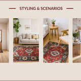 Ultra Soft Area Rug, Non Slip, Stain Resistant, Washable Area Rugs for Living Room, Bedroom, Rustic Earthy Vintage Motif(Red)