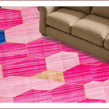 Ultra Soft Area Rug, Non Slip, Stain Resistant, Washable Area Rugs for Living Room, Bedroom, Dynamic Colorful Linear Motif(Pink)