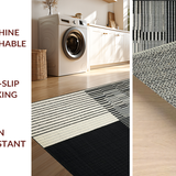Ultra Soft Area Rug, Non Slip, Stain Resistant, Washable Area Rugs for Living Room, Bedroom, Black White Striped Runner, Modern Decor(Black)