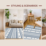 Ultra Soft Area Rug, Non Slip, Stain Resistant, Washable Area Rugs for Living Room, Bedroom, Rustic Marine Inspired Striped Charm(Blue)