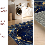 Ultra Soft Area Rug, Non Slip, Stain Resistant, Washable Area Rugs for Living Room, Bedroom, Vibrant Solar Symbolism Design(Blue)