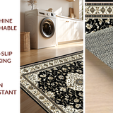 Ultra Soft Area Rug, Non Slip, Stain Resistant, Washable Area Rugs for Living Room, Bedroom, Chic Rustic Tiled Motif Aesthetic(Black)