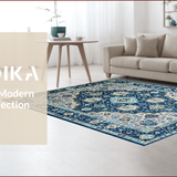 Ultra Soft Area Rug, Non Slip, Stain Resistant, Washable Area Rugs for Living Room, Bedroom, Artistic Geometric Floral Ensemble(Blue)