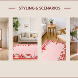 Ultra Soft Area Rug, Non Slip, Stain Resistant, Washable Area Rugs for Living Room, Bedroom, Charming Cherry Blossom Motif(Pink)