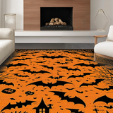 Ultra Soft Area Rug, Non Slip, Stain Resistant, Washable Area Rugs for Living Room, Bedroom, Unique Seasonal Bat Illustration(Orange)