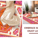 Ultra Soft Area Rug, Non Slip, Stain Resistant, Washable Area Rugs for Living Room, Bedroom, Chic Retro Orange Design Elements(White)