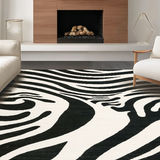 Ultra Soft Area Rug, Non Slip, Stain Resistant, Washable Area Rugs for Living Room, Bedroom, Artistic Monochrome Wildlife Pattern Rug With Minimalist Stripe Aesthetic(Black)