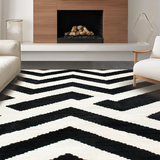 Ultra Soft Area Rug, Non Slip, Stain Resistant, Washable Area Rugs for Living Room, Bedroom, Contemporary Monochrome Zigzag Runner Rug with Sharp Angular Stripes(Black)