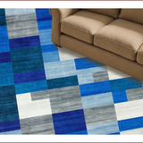 Ultra Soft Area Rug, Non Slip, Stain Resistant, Washable Area Rugs for Living Room, Bedroom, Chic Contemporary Symmetrical Elements(Blue)