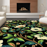Ultra Soft Area Rug, Non Slip, Stain Resistant, Washable Area Rugs for Living Room, Bedroom, Vibrant Floral Motif on Black(White)