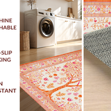 Ultra Soft Area Rug, Non Slip, Stain Resistant, Washable Area Rugs for Living Room, Bedroom, Vibrant Floral Tree Motif(White)