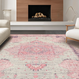 Ultra Soft Area Rug, Non Slip, Stain Resistant, Washable Area Rugs for Living Room, Bedroom, Preppy Ribbon Loop Rug Featuring Artistic Bow Design and Chic Dot Detailing(Pink)