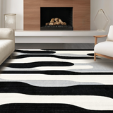 Ultra Soft Area Rug, Non Slip, Stain Resistant, Washable Area Rugs for Living Room, Bedroom, Elegant Black and White Striped Outdoor Rug for Contemporary Decor(Black)