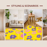 Ultra Soft Area Rug, Non Slip, Stain Resistant, Washable Area Rugs for Living Room, Bedroom, Joyful Contemporary Floral Theme(Yellow)
