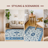 Ultra Soft Area Rug, Non Slip, Stain Resistant, Washable Area Rugs for Living Room, Bedroom, Light Grey Coastal Floral Motif(Blue)