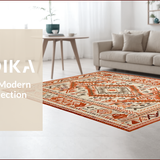 Ultra Soft Area Rug, Non Slip, Stain Resistant, Washable Area Rugs for Living Room, Bedroom, Stylish Abstract Linear Aesthetic(Orange)