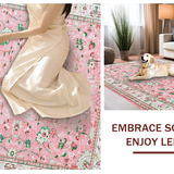 Ultra Soft Area Rug, Non Slip, Stain Resistant, Washable Area Rugs for Living Room, Bedroom, Sophisticated Green Floral Tones(Pink)
