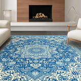 Ultra Soft Area Rug, Non Slip, Stain Resistant, Washable Area Rugs for Living Room, Bedroom, Striking Tropical Print with Medallions(Blue)