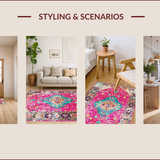 Ultra Soft Area Rug, Non Slip, Stain Resistant, Washable Area Rugs for Living Room, Bedroom, Chic Multicolor Medallion Aesthetic(Pink)