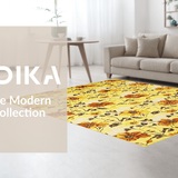 Ultra Soft Area Rug, Non Slip, Stain Resistant, Washable Area Rugs for Living Room, Bedroom, Elegant Yellow Botanical Motif(Yellow)