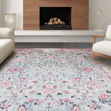 Ultra Soft Area Rug, Non Slip, Stain Resistant, Washable Area Rugs for Living Room, Bedroom, Rustic Vintage Botanical Accent(Gray)