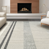 Elegant Black & White Stripe Woven Indoor/(Beige)