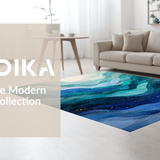 Ultra Soft Area Rug, Non Slip, Stain Resistant, Washable Area Rugs for Living Room, Bedroom, Nautical Wave Flow Rug with Abstract Ocean Patterns and Shell Embellishments(Blue)
