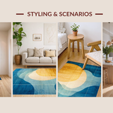 Ultra Soft Area Rug, Non Slip, Stain Resistant, Washable Area Rugs for Living Room, Bedroom, Abstract Horizon Rug with Blue Gold Ombre, Modern Geometric Linework(Blue)