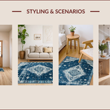 Ultra Soft Area Rug, Non Slip, Stain Resistant, Washable Area Rugs for Living Room, Bedroom, Artistic Floral Patterned Elegance(Blue)