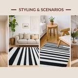 Ultra Soft Area Rug, Non Slip, Stain Resistant, Washable Area Rugs for Living Room, Bedroom, Boho Inspired Linear Contrast Rug with Washable Reversible Design(Black)