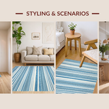 Ultra Soft Area Rug, Non Slip, Stain Resistant, Washable Area Rugs for Living Room, Bedroom, Chic Warm Earthy Stripes(Blue)