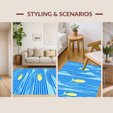 Ultra Soft Area Rug, Non Slip, Stain Resistant, Washable Area Rugs for Living Room, Bedroom, Contemporary Coastal Animal Illustration(Blue)
