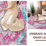 Ultra Soft Area Rug, Non Slip, Stain Resistant, Washable Area Rugs for Living Room, Bedroom, Eclectic Pink Geometric Charm(Pink)