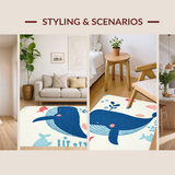 Ultra Soft Area Rug, Non Slip, Stain Resistant, Washable Area Rugs for Living Room, Bedroom, Whimsical Oceanic Creature Design(White)