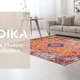Ultra Soft Area Rug, Non Slip, Stain Resistant, Washable Area Rugs for Living Room, Bedroom, Lively Geometric Motif in Warm Tones(Orange)