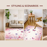 Ultra Soft Area Rug, Non Slip, Stain Resistant, Washable Area Rugs for Living Room, Bedroom, Charming Whimsical Butterfly Motif(Pink)