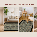 Ultra Soft Area Rug, Non Slip, Stain Resistant, Washable Area Rugs for Living Room, Bedroom, Minimalist Black Beige Statement Piece(Gold)