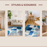Ultra Soft Area Rug, Non Slip, Stain Resistant, Washable Area Rugs for Living Room, Bedroom, Elegant Gray Geometric Motif(Blue)
