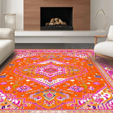Ultra Soft Area Rug, Non Slip, Stain Resistant, Washable Area Rugs for Living Room, Bedroom, Lively Tiled Artful Expression(Orange)
