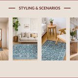 Ultra Soft Area Rug, Non Slip, Stain Resistant, Washable Area Rugs for Living Room, Bedroom, Timeless Dual-Toned Floral Arrangement(Blue)