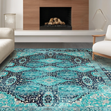 Ultra Soft Area Rug, Non Slip, Stain Resistant, Washable Area Rugs for Living Room, Bedroom, Rustic Vintage Ogee Pattern Design(Blue)