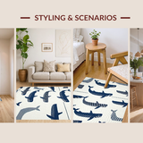 Ultra Soft Area Rug, Non Slip, Stain Resistant, Washable Area Rugs for Living Room, Bedroom, Coastal Grey Whale Artistry(White)