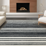 Ultra Soft Area Rug, Non Slip, Stain Resistant, Washable Area Rugs for Living Room, Bedroom, Scandinavian Minimalist Rug With Graphic Linear Design(Black)