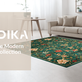 Ultra Soft Area Rug, Non Slip, Stain Resistant, Washable Area Rugs for Living Room, Bedroom, Stylish Bright Flora Composition(Green)