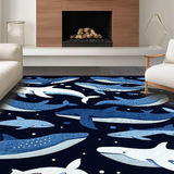 Ultra Soft Area Rug, Non Slip, Stain Resistant, Washable Area Rugs for Living Room, Bedroom, Whimsical Marine Animal Motif(Blue)