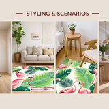 Ultra Soft Area Rug, Non Slip, Stain Resistant, Washable Area Rugs for Living Room, Bedroom, Chic Coastal Flamingo Print Style(White)
