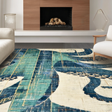 Ultra Soft Area Rug, Non Slip, Stain Resistant, Washable Area Rugs for Living Room, Bedroom, Abstract Tentacled Floor Rug: Modern Geometric Design(Blue)