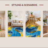 Ultra Soft Area Rug, Non Slip, Stain Resistant, Washable Area Rugs for Living Room, Bedroom, Vibrant Abstract Expressionist Design(Yellow)